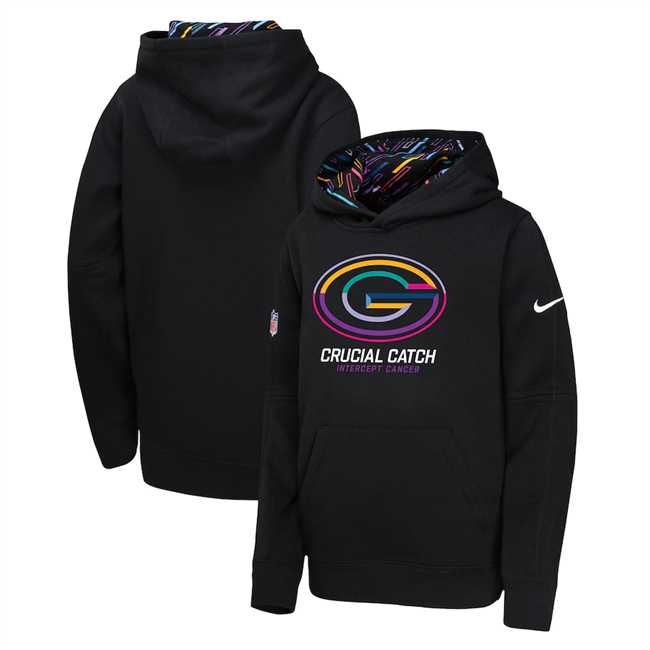 Youth Black Green Bay Packers 2024 Crucial Catch Club Pullover Hoodie